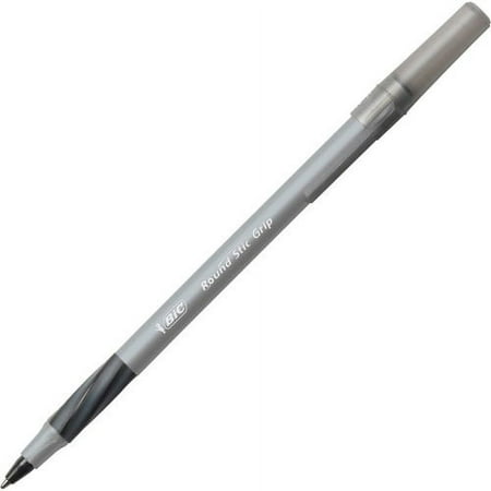 BIC Round Stic Grip Ballpoint Pen Medium Pen Point - 1.2 mm Pen Point Size - Black - Brass Tip - 36 / Box