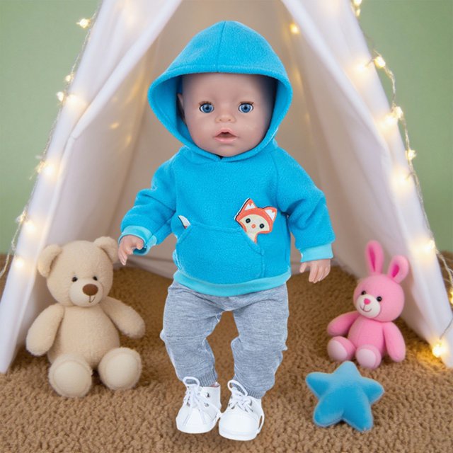 ToyKingdee Baby Doll Clothes for 14-16 Inch Born Baby Doll 1 Hooded Sweatshirt with Grey Sweatpants Cute Outfit for 18 Inch Baby Dolls Clothing Set