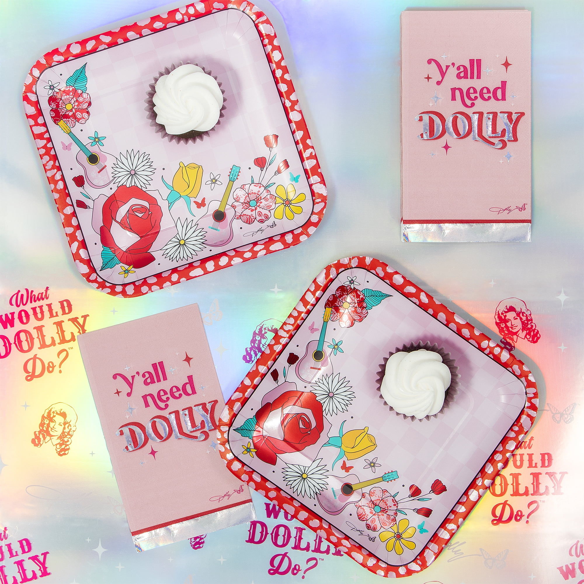 Dolly Parton Pink and Silver Foil Ya'll Need Dolly Guest Towels 16 Count