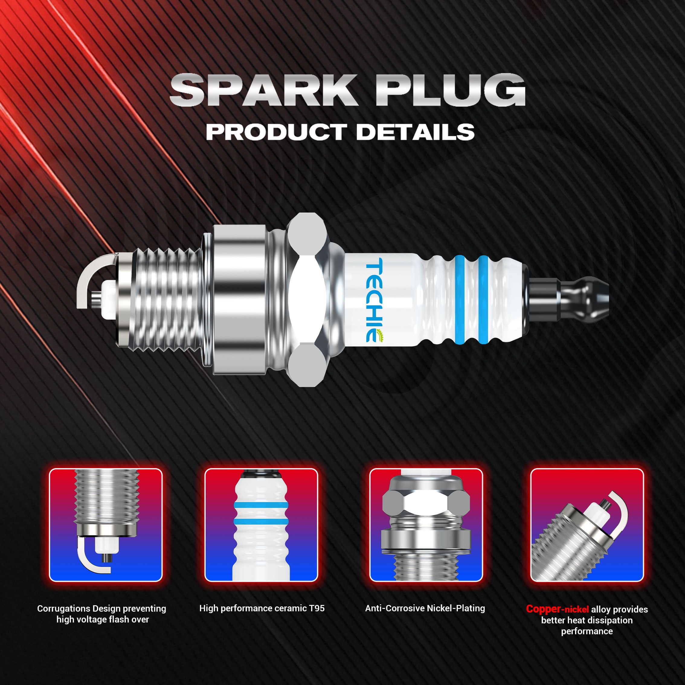 8pcs TECHIE K10C Racing Spark PlugsReplace for NGK 5820 R5671A-10,for AR3931 AR3932 AR3932,Champion 295 C57CX,for Suzuki DR650SE/GSX-R750,KTM 60 SX Base,Yamaha YZF-R6/YZF-R6S 600cc