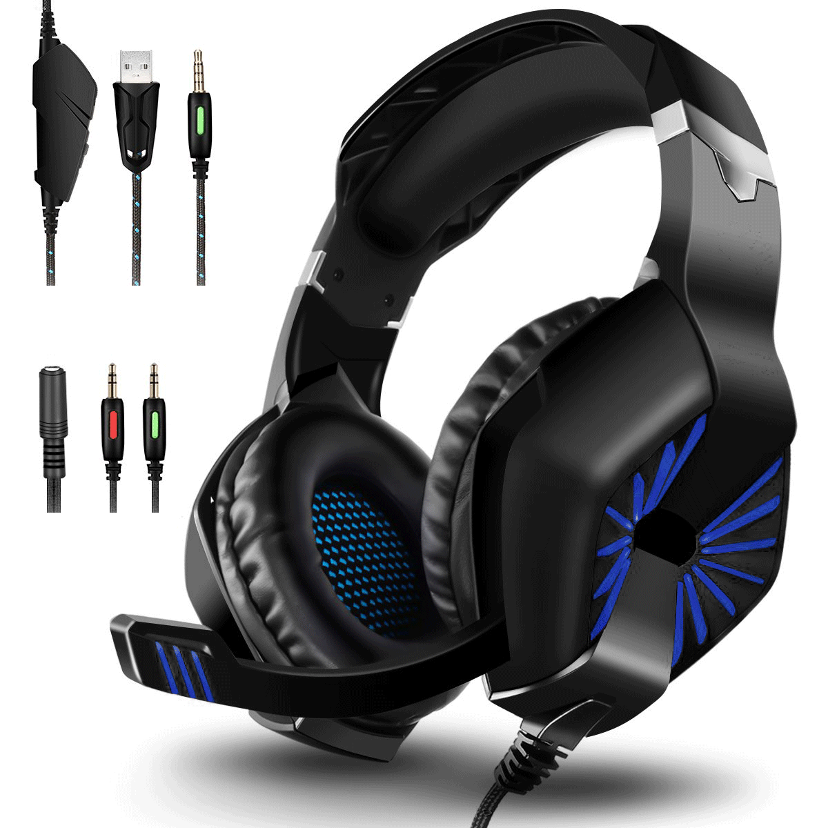 Bluetooth Connectivity Wireless Headsets Built-in Mic Bass Surround Sound Volume Control Breathable Earcups Foldable Led Light Gaming Headset-Black