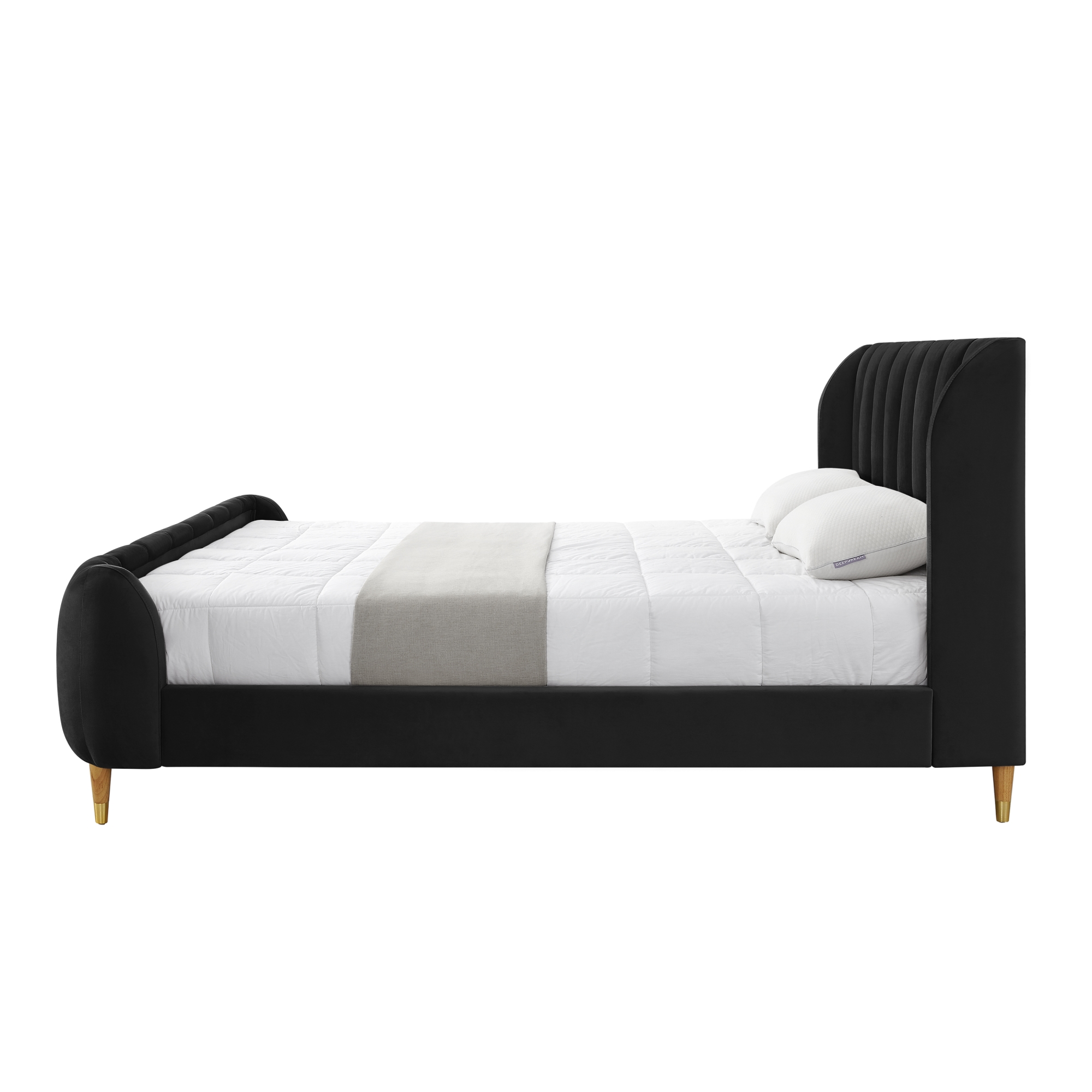 Loft Lyfe Devonte Upholstered Contemporary King Velvet Channel Tuffed Wingback Platform Bed, Black - image 4 of 10
