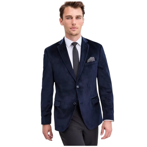 Bar III Mens Slim fit Velvet Sport Coat Blazer 40 L Navy Blue Solid Stretch
