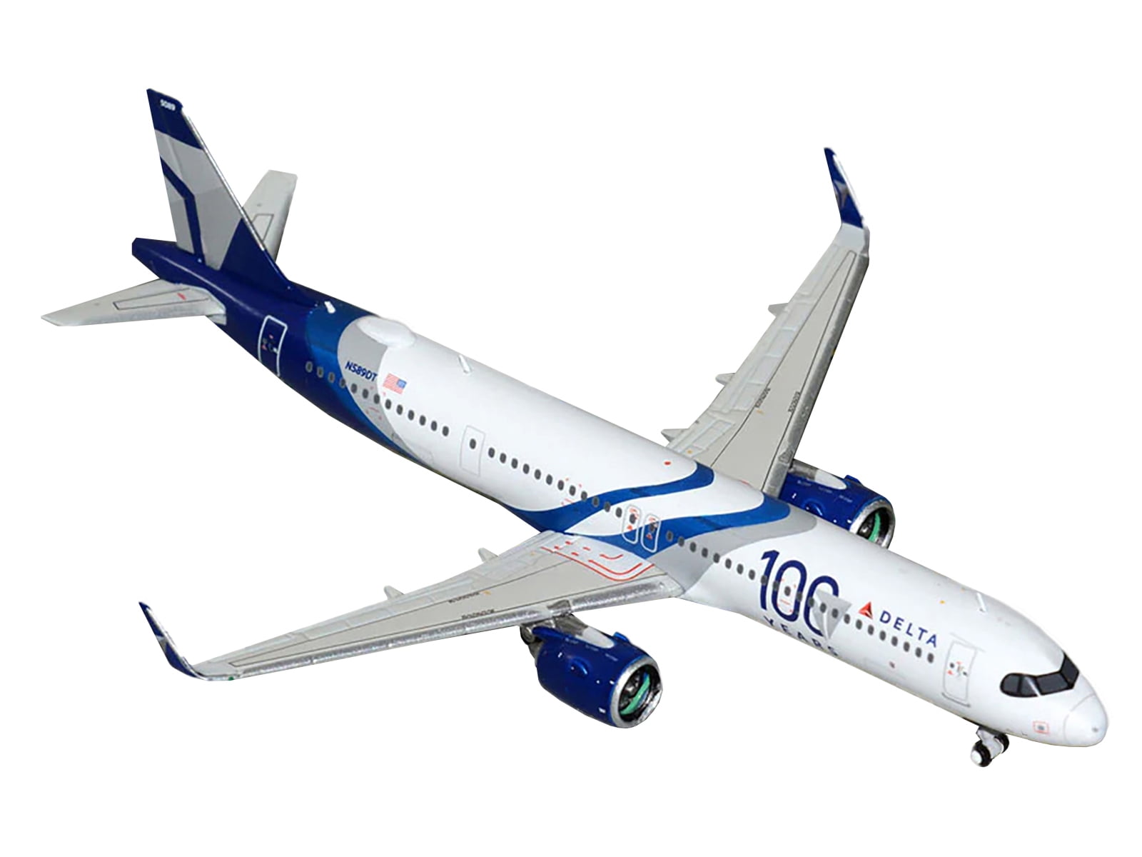 Airbus A321neo Commercial Aircraft "Delta Air Lines 100 Years" White and Blue with Stripes 1/400 Diecast Model by GeminiJets
