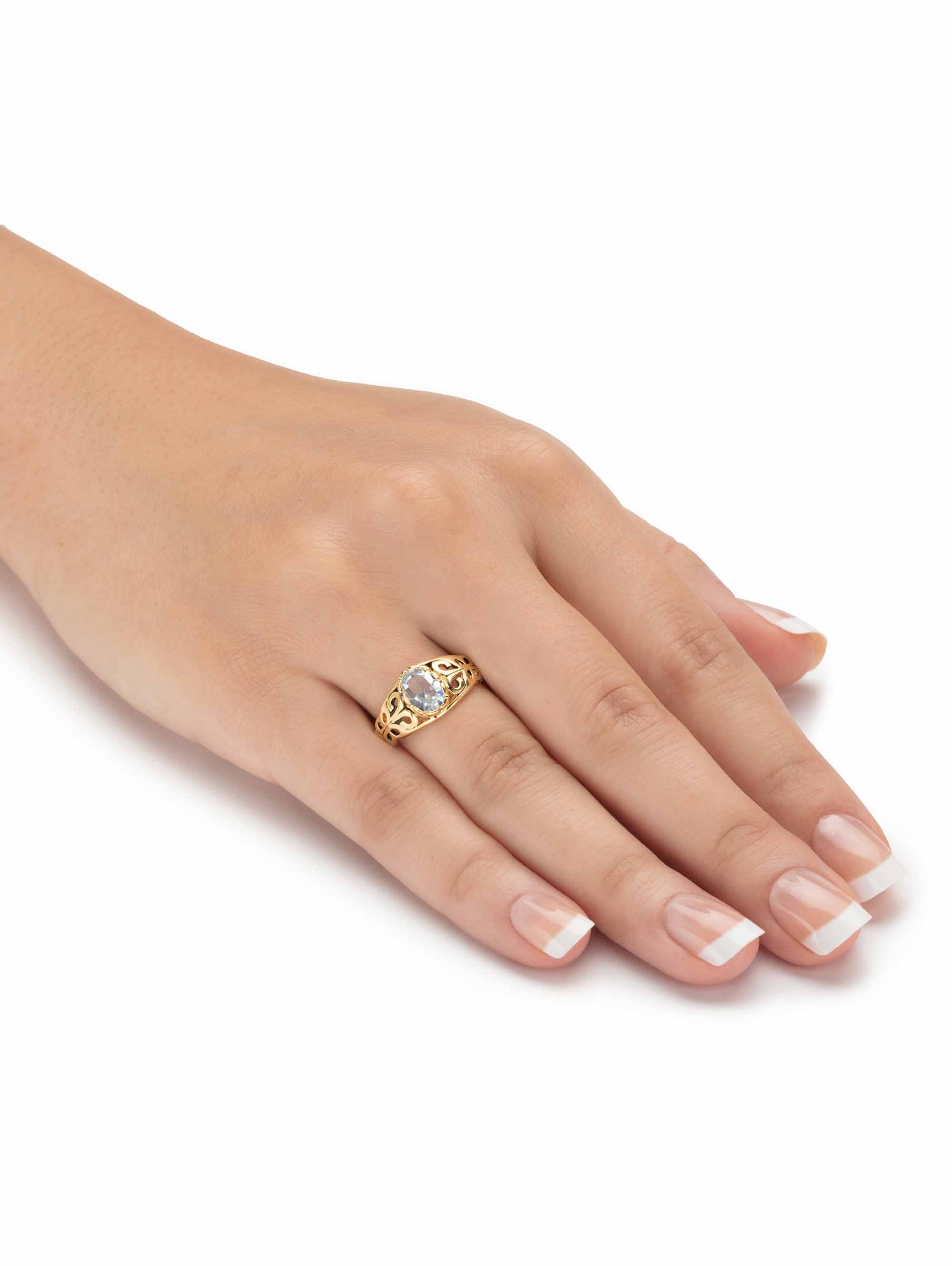 PalmBeach Jewelry Oval-Cut Simulated Birthstone Ring in Silver or Gold-Plated Sterling Silver