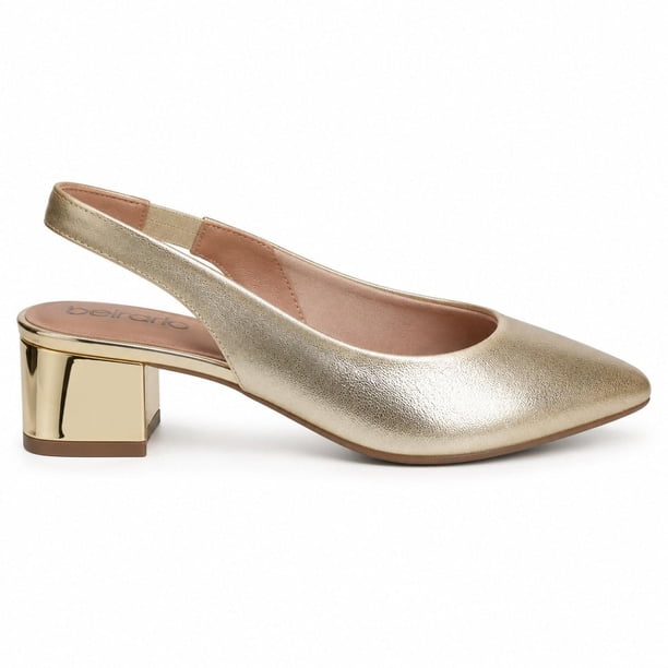 Zapatilla Slingback Tacón Bajo Confort Punta Fina Mujer Beira Rio 4182220 dorado 27