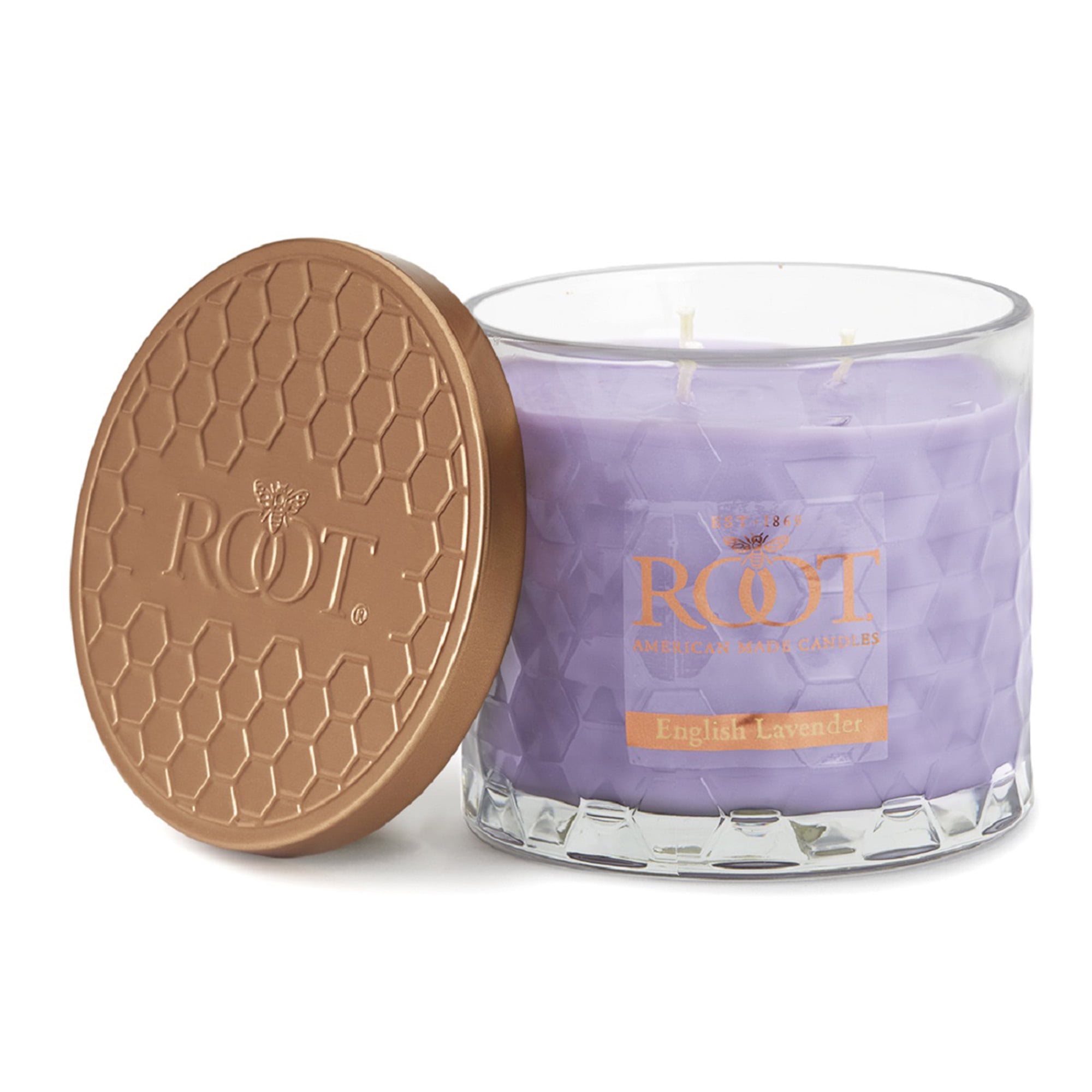 ROOT Candles 12 oz 3-Wick Signature Honeycomb filled Jar. Scent: English Lavender