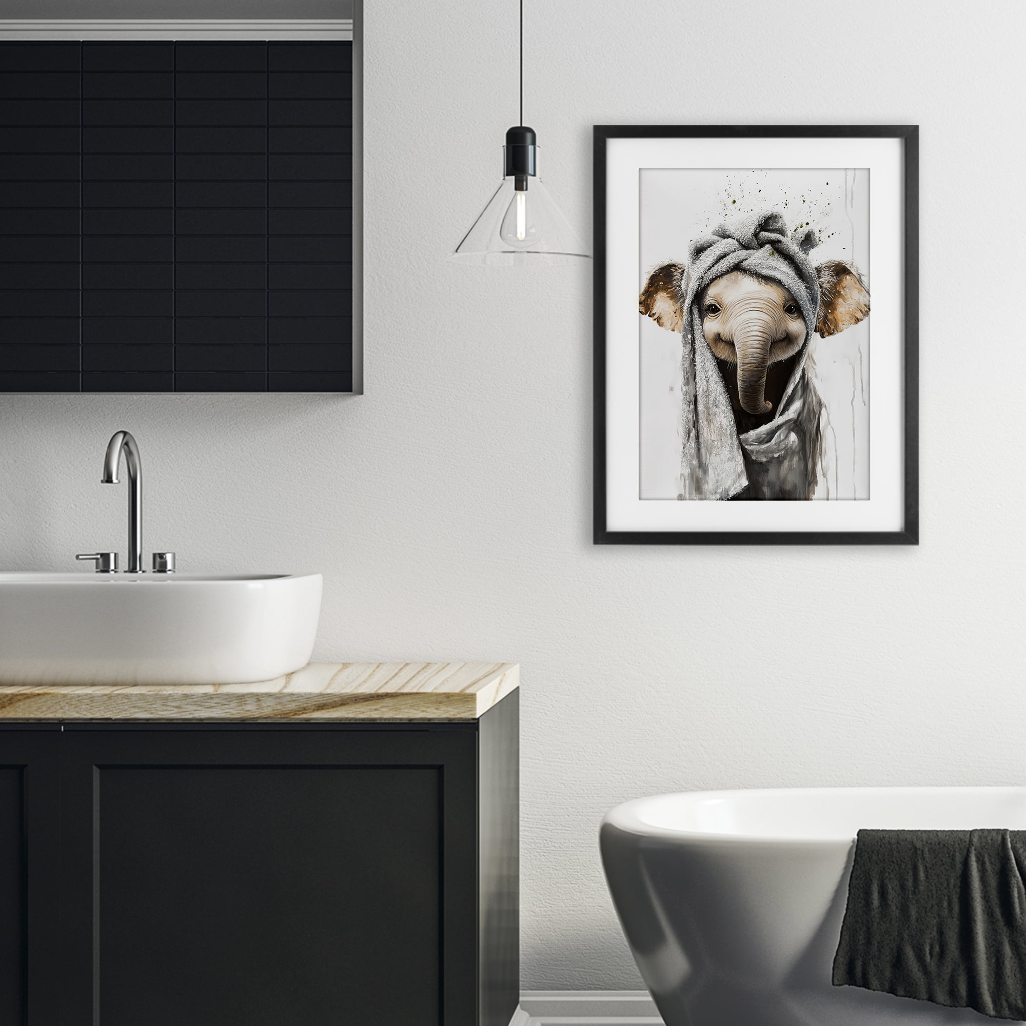 Stupell Industries Squeaky Clean Elephant Black Framed Print Under Glass, design by Tina LeCour