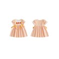 thumbnail image 2 of RUINIXCW Toddler Baby Girl Halloween Dress Infant Baby Girl Summer Fall Dress Clothes Pumpkin Embroidery Collar Puff Short Sleeve Dress with Bow, 2 of 8