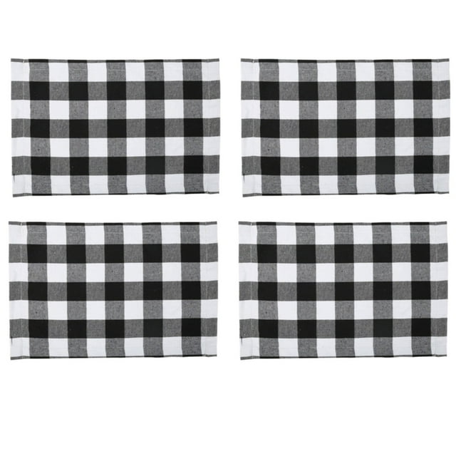 kjfeif Set of 4 Christmas Decorations GinghamPlacemats, Plaid Checkered Placemats in Black & White Checker Design, Quality Thin Placemats for Dining Table