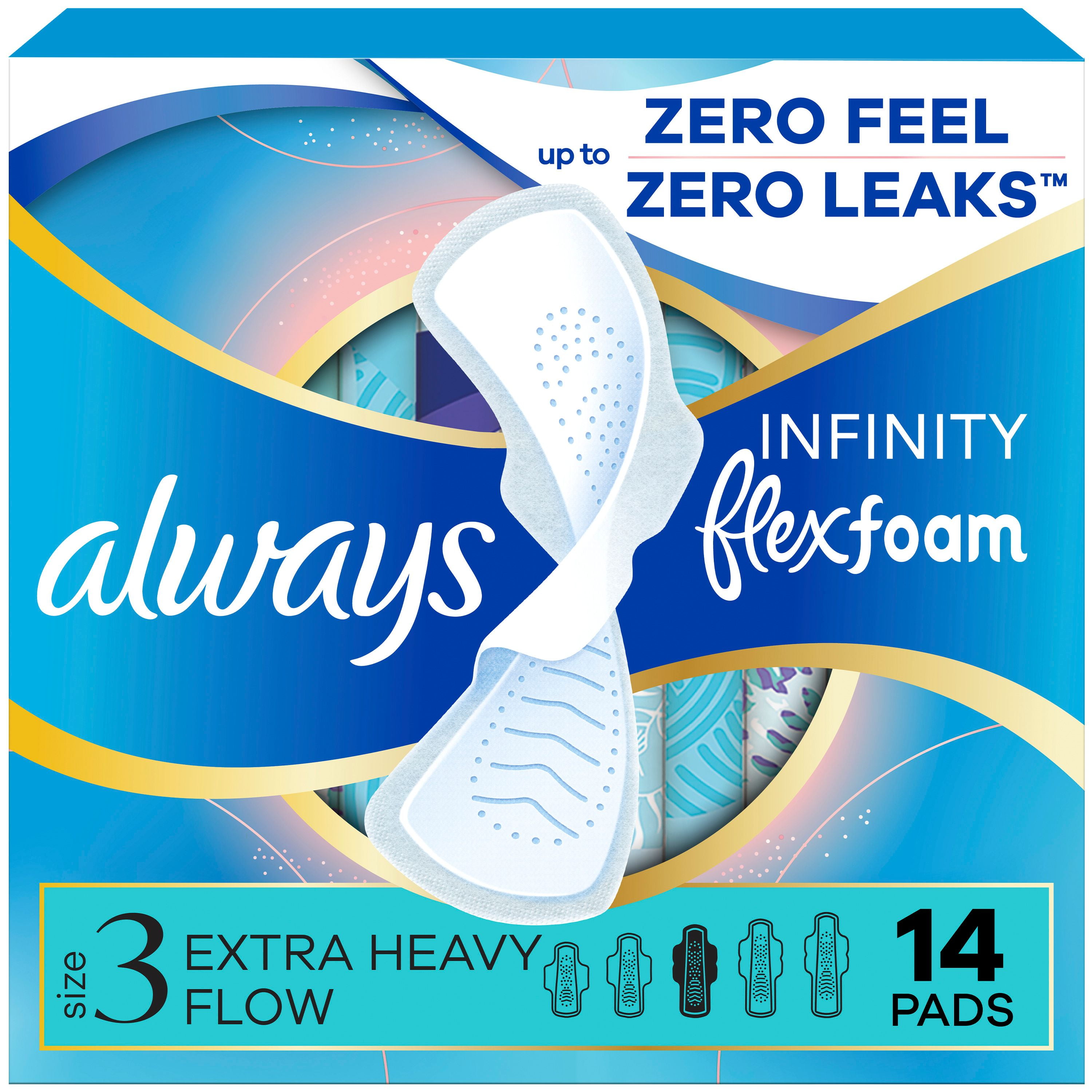 Always Infinity Feminine Pads for Women, Flexfoam Pads with Wings, Size 3, Extra Heavy Absorbency, Unscented