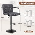thumbnail image 4 of Daluvenix Bar Stools Set of 2, PU Leather Adjustable Swivel Barstools, Hydraulic Counter Height Bar Chairs with Armrest Back for Kitchen Island, Gray, 4 of 10