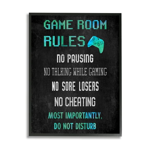Stupell Industries Vintage Game Room Rules Art for Kids Painting Black Framed Art Print Wall Art, 11 x 14