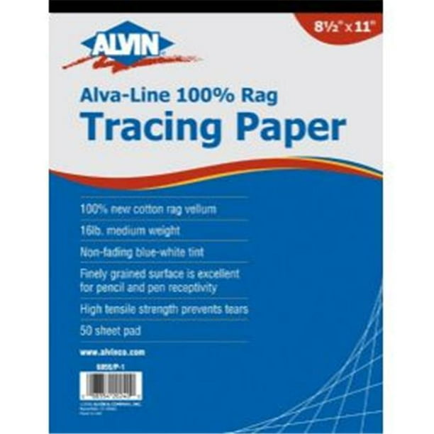 Alvin 100 Rag Vellum Tracing Paper 50Sheet Pad 9 x 12