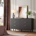 thumbnail image 3 of EastVita Black Wave Fluted 6 Drawer Dresser Wide Wood Double Dresser with Metal Legs and Handles Modern Chest of Drawers with AntiTipping Design for Bedroom Living Room Hallway, 3 of 6