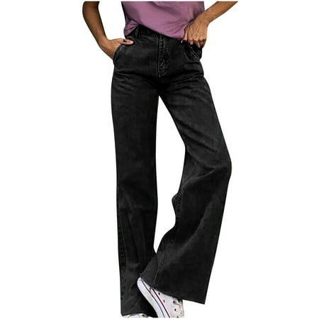 

Ziloco Full Length Pants Jeans Scrub Pants For Women Women Fashion High Waist Pocket Solid Casual Loose Wide Leg Pants Jeans pants2143