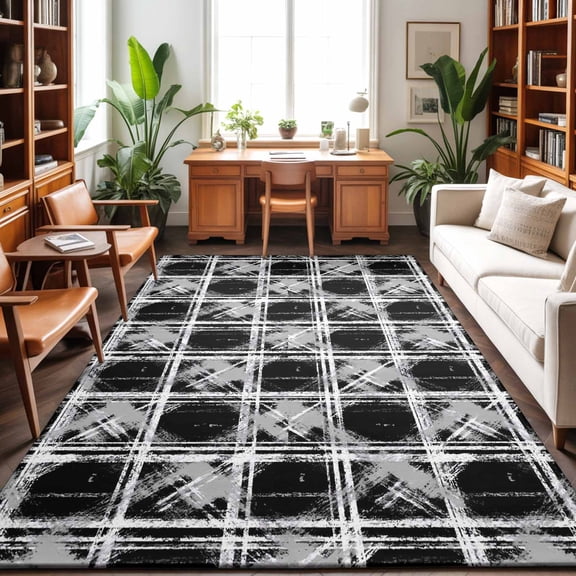 Area Rugs 5'x7', Grey Geometric Carpet Runner Indoor Outdoor Rugs Home Decor Aesthetic, Black White Boho Non Slip Mats Washable Accent Rug for Living Room Bedroom