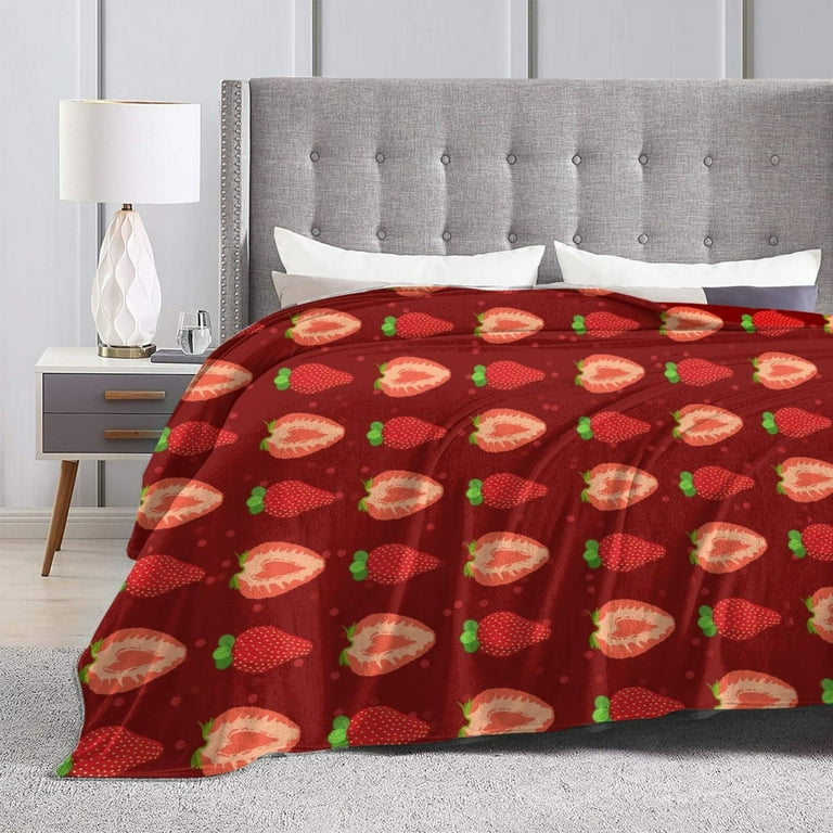 DouZhe Ultra Soft Micro Fleece Lightweight Flannel Bed Blanket Red Strawberry Fruit Print Cozy Warm Throw Blankets 50