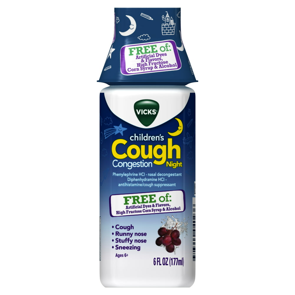 Vicks Children's Cough & Congestion Night Relief Medicine Syrup, 6 oz