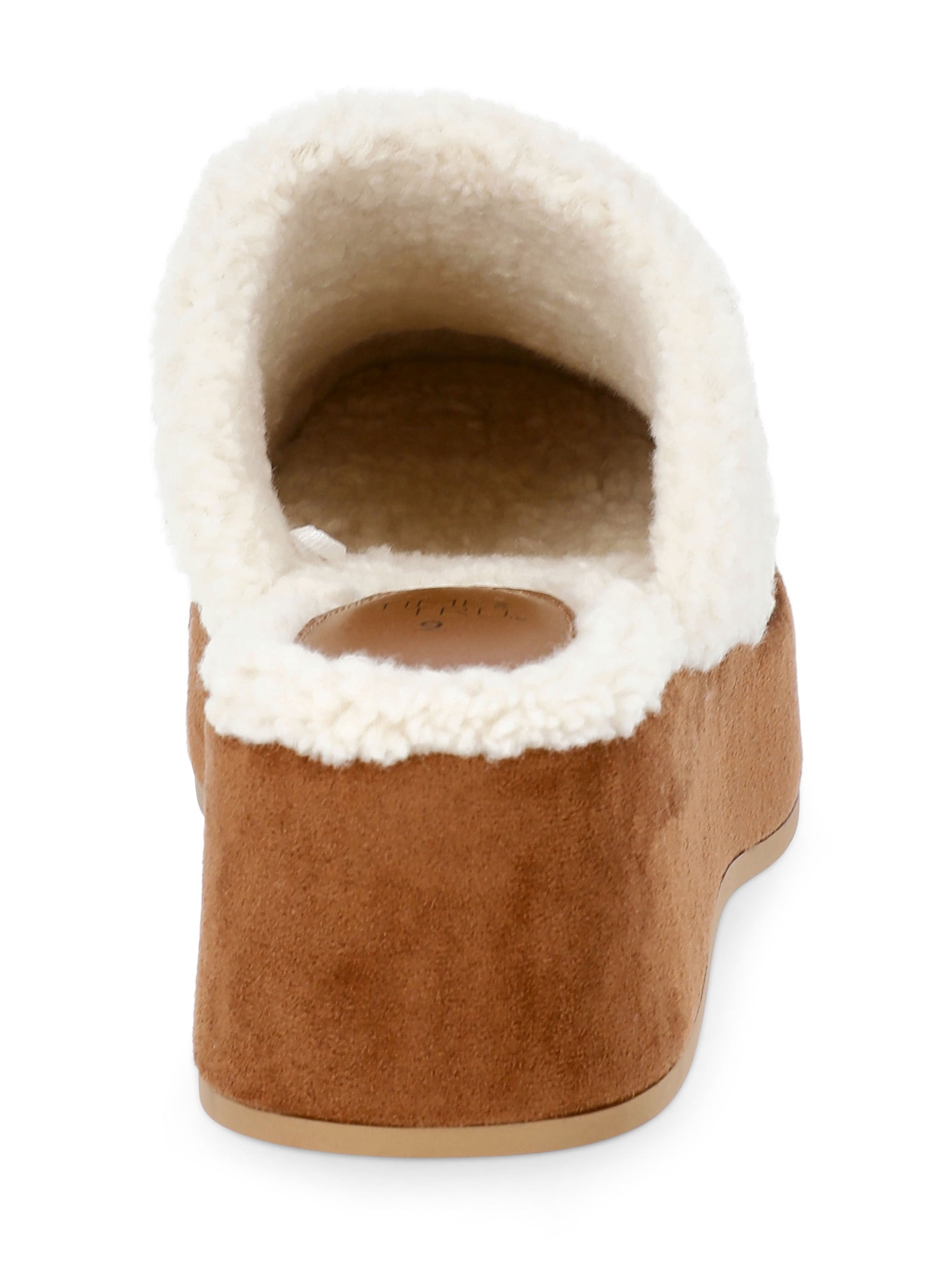 Time and Tru Women's Faux Shearling Wedge Clogs