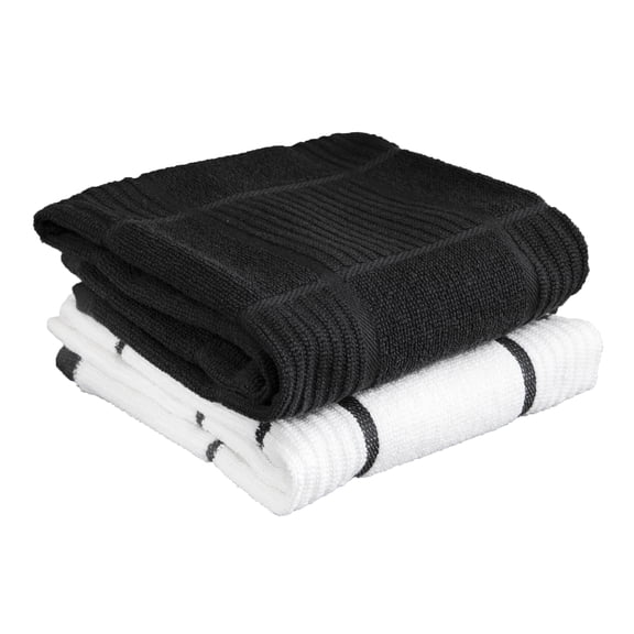 T-fal Solid & Checked Parquet Kitchen Towels, 2-Pack, Charcoal