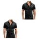 thumbnail image 4 of Qarigey Camisa de mezclilla para hombre bolsillos Pantalones vaqueros delgados Manga corta Estilo americano Moda Casual Camiseta de Gris oscuro L 2piezas, 4 of 6