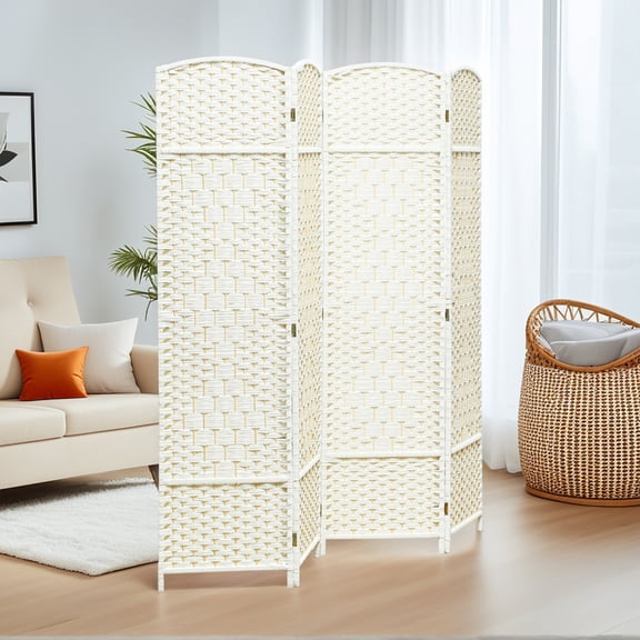 Yardi Yarda 4 Panel Folding Room Divider Screen, 6' Tall Privacy Screen Freestanding Wood Partition for Indoor, White