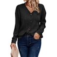 thumbnail image 3 of Females Long Sleeve T Shirts Trendy V Neck Tunic Tops Dressy Causal Ribbed Blouse Loose Comfy Spring Clothes Black XXL, 3 of 7
