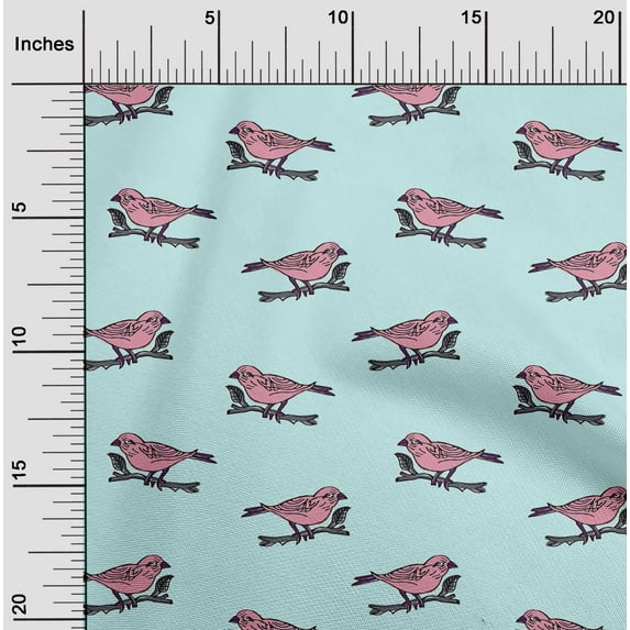 oneOone Viscose Chiffon Fabric Branch & Bird Block Printed Craft Fabric BTY 42 Inch Wide