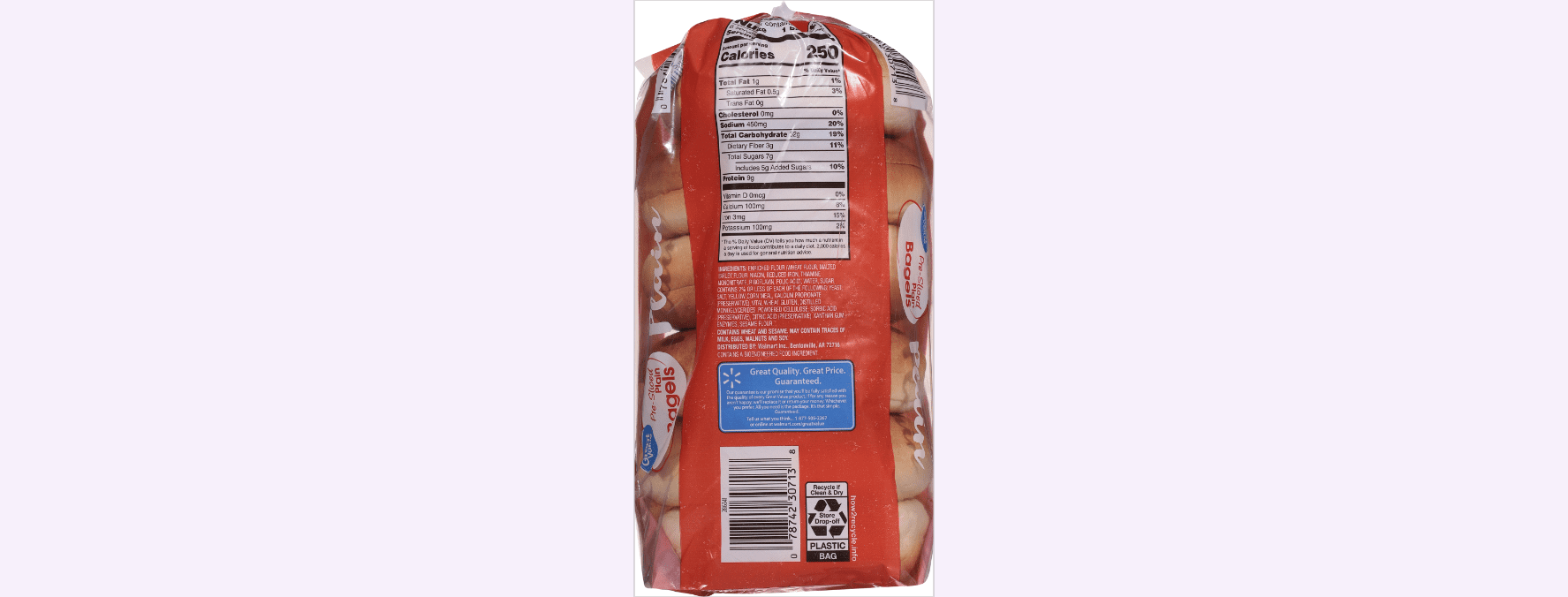 Great Value Pre-Sliced Plain Bagels, Rte, 20 oz, 6 Count