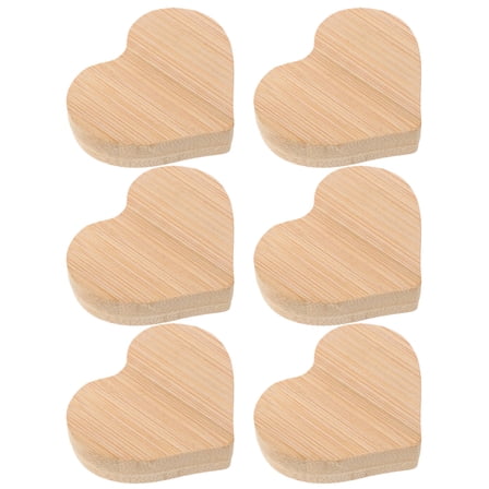 SOPOTUTU 6 Pieces Khaki Wooden Hearts for Crafts, Home Decoration, Wedding, and Art Projects