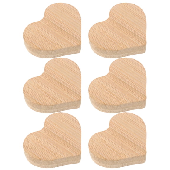 SOPOTUTU 6 Pieces Khaki Wooden Hearts for Crafts, Home Decoration, Wedding, and Art Projects