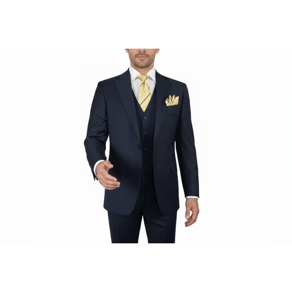 Men Suit BERLUSCONI Turkey 100% Italian Wool Super 180's Vested #Ber17 Navy Blue