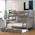 thumbnail image 2 of Bunk Beds Twin Over Full Size, Twin Over Full Bunk Bed with 3 Steps and 11" Full Length Security Guardrail, Built-in Trundel, Bunk Bed Twin Over Full for Teens & Adults, Grey, 2 of 9
