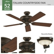 Hunter 52 inch Indoor Ceiling Fan with LED Light - Brown Ceiling Fan with Pull Chain, For Bedroom or Living Room, Standard Mount, No Remote, 5 Blades - Italian Countryside 53200, P.A. Cocoa