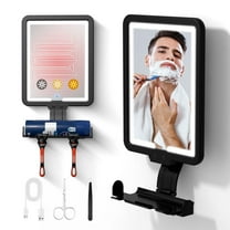 Suupvaor LED Fogless Shower Mirror with Lighted Tricolor, Razor Holder, Touch Sensor, Mirror for Shower,Black