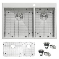 Ruvati 33 x 22 inch Drop-in 60/40 Double Bowl 16 Gauge Topmount Kitchen Sink