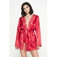 thumbnail image 3 of Long sleeve satin robe with lace scalloped trim and satin belt 60078-RED, 3 of 4