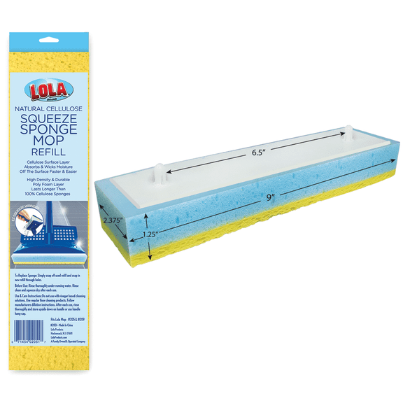 LOLA Natural Cellulose Squeeze Sponge Mop Refill, 9" Head, Super Absorbent - 1 pack