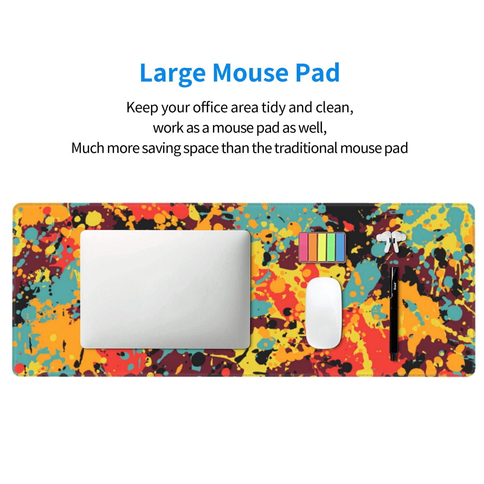 Splatter Ink Paint Grunge Splash Mouse Pad Extended Large Gaming Mousepad Non-Slip Rubber Big Keyboard Desk Mat 31.5 X 11.8 Inch