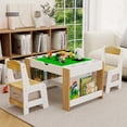 thumbnail image 2 of PORKISS 2 in 1 Kids Play Table and Chairs Set for Building Bricks, with Reversible Top and 7 Storage Compartments, White, 2 of 10