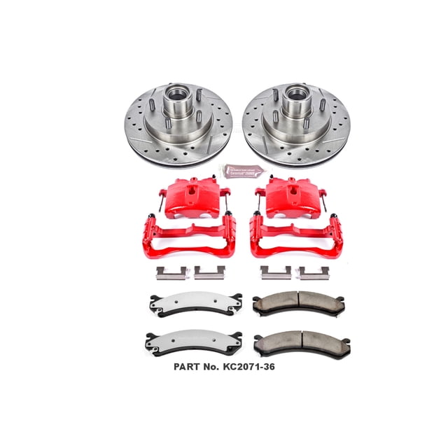 Power Stop Kc207136 Brake Kit 1-Click Brake Kit Z36 Extreme Carbon Fiber Ceramic Brake Pads Cross-Drilled And Slotted Rotor With Rotor/ Brake Pad/ Powder Coated Red Caliper/ Hardware