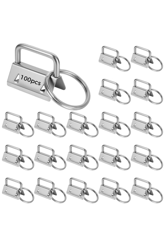 100 Pcs Key Fob Hardware, 1 Inch Metal Key Chain Wristlet Hardware with Split Ring, Silver Metal Key Fob Clips for Lanyard Making, DIY Wristlet Hardware with Keyring for Webbing, Ribbon