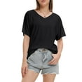 thumbnail image 2 of Womens Casual V Neck T Shirts Short Sleeve Loose Fit Summer Flowy Tops Tees, 2 of 6