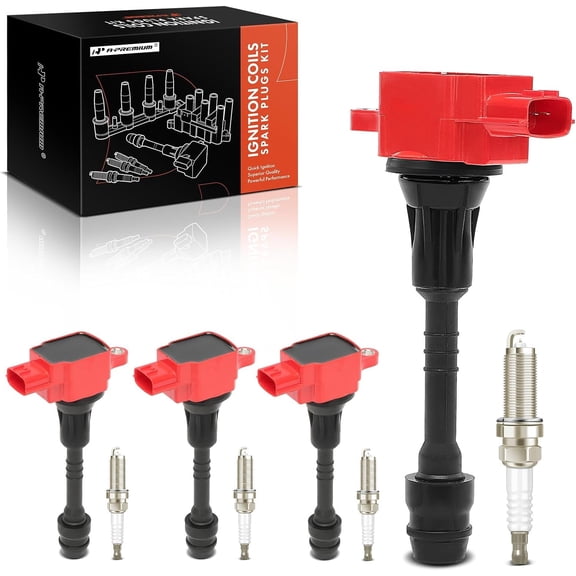 A-Premium (Red) Set of 8 Ignition Coil Pack and Iridium Spark Plugs Compatible with Nissan Sentra 2002 2003 2004 2005 2006 1.8L, Replace# 2244895F0A, 224488U715