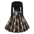 thumbnail image 1 of Qiopertar Vente de Liquidation Jupe de Fête Rétro Décontractée d'Automne pour Femmes Col Rond Robe Imprimée d'Halloween de l'Action de Grâce Offres de la Semaine Moins de 5$, 1 of 3