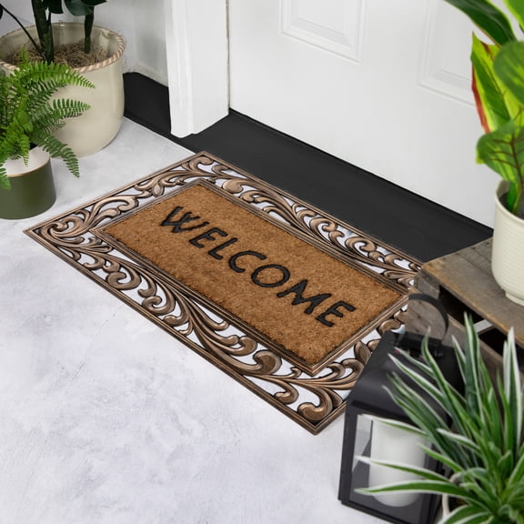 Northlight Natural Coir Welcome with Scroll Design Outdoor Doormat 18" x 30"