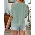 thumbnail image 4 of Women'S Cold Shoulder Eyelet Tops Crew Neck Batwing Sleeve T-Shirts Textured Knit Green S, 4 of 9