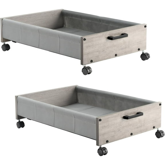 Under Bed Storage, Under Bed Storage with Wheels, Underbed Drawers on Wheels, Wooden Underbed Storage for Shoe Clothes Blankets, Space-Saving Solution for Bedroom Office Livingroom
