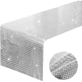 thumbnail image 2 of 2 Pieces Polyester Table Runner Solid Color Glossy Disco Themed Home Restaurant Dining Table Flag Decor Ornament Silver White, 2 of 9